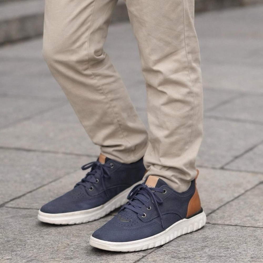 Cole Haan Men’s Sneakers 
Navy Canvas with Leather Heel